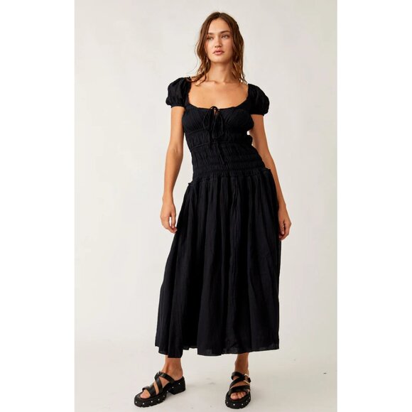 FREE PEOPLE Feeling Bonita Midi Dress in Black Size Large - Picture 1 of 10